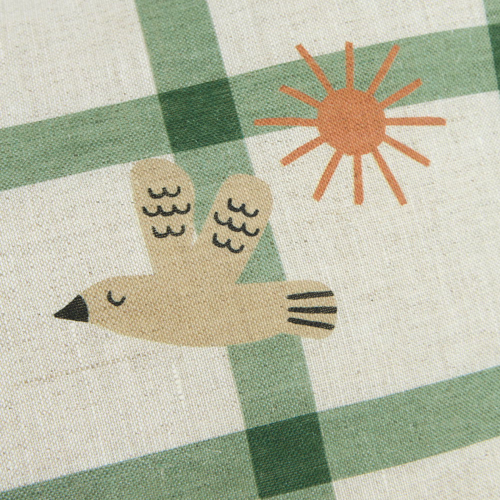 Vibes Rectangular Cushion Linen Green Windowpane Bird Nobodinoz 2 8435574934932.jpg