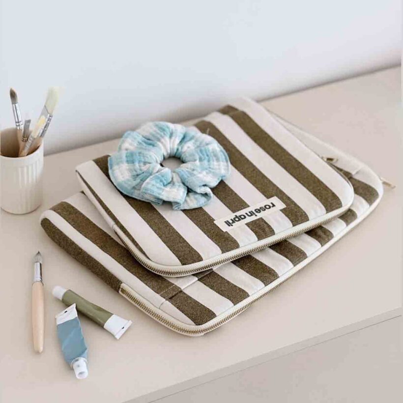 Pack Of 2 Ipad Sleeve Anouk Stripes Olive Greige (1)
